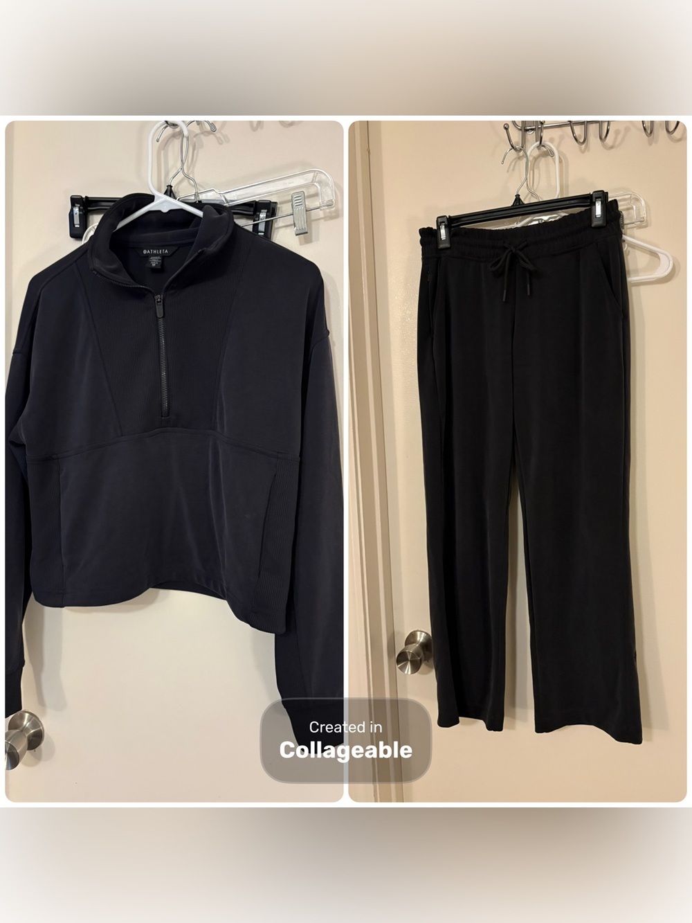Athleta seasoft matching athletic set size Black Wide-Leg Drawstring Track Pants